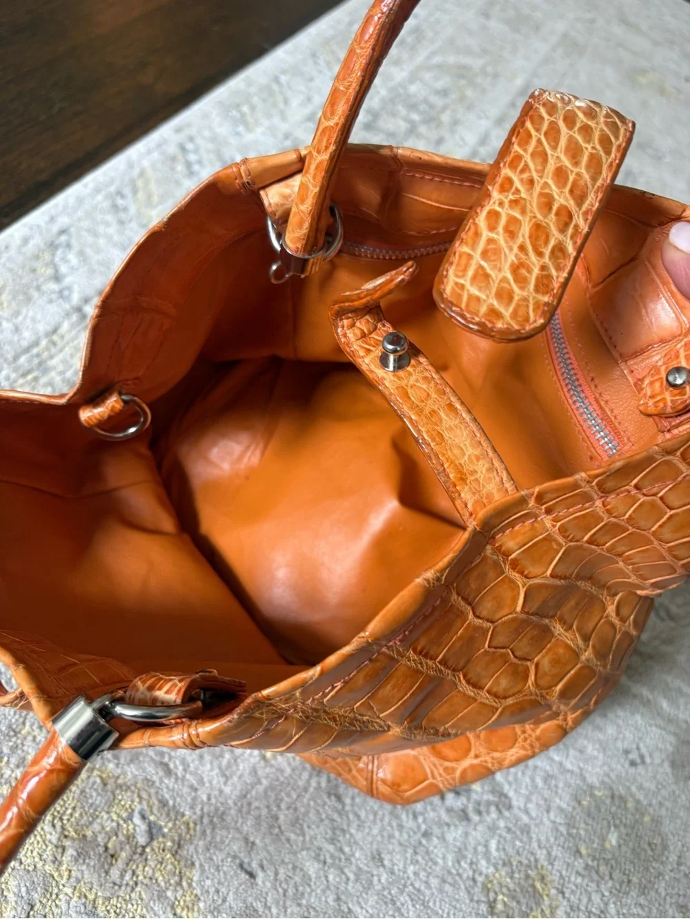 Colombo Via Della Spiga Orange Crocodile Leather Bag